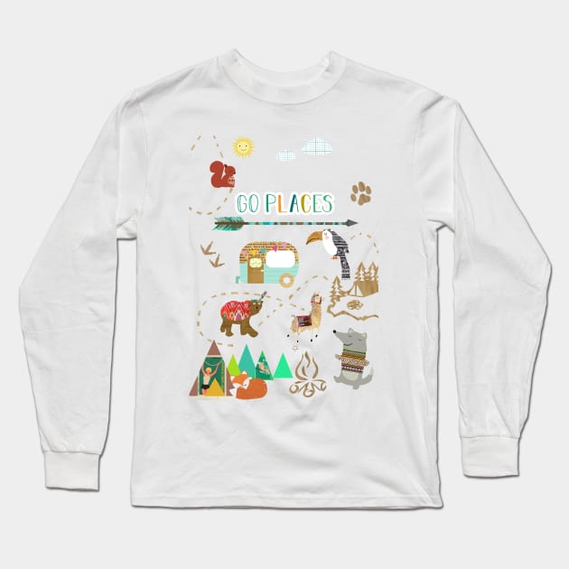 Go Places Kids Collage Long Sleeve T-Shirt by GreenNest